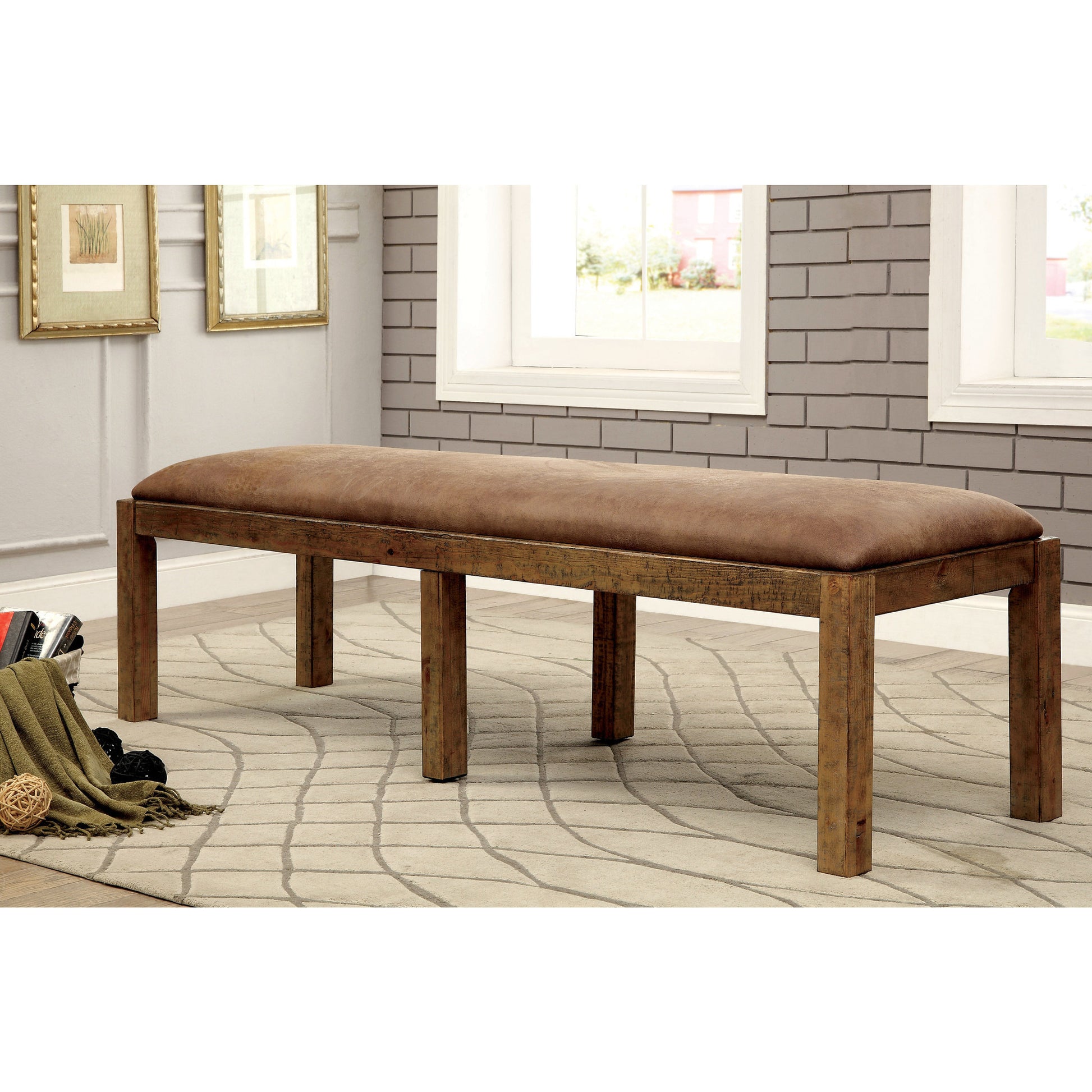 Anita Industrial Leatherette Dining Bench in Rustic Pine - living-essentials