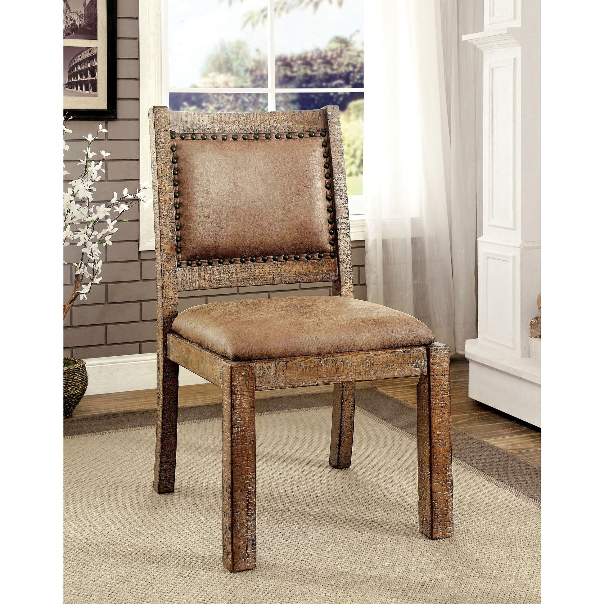 Anita II Industrial Leatherette Dining Chair (Set of 2) in Brown - living-essentials