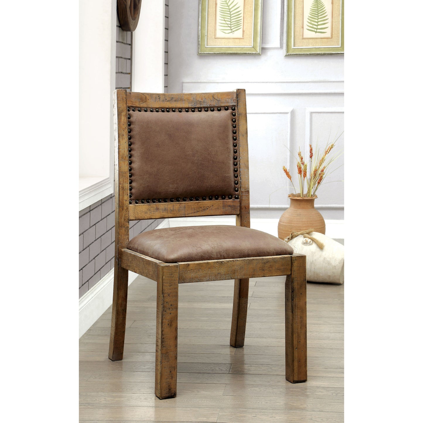 Anita I Industrial Leatherette Dining Chair (Set of 2) in Rustic Pine - living-essentials