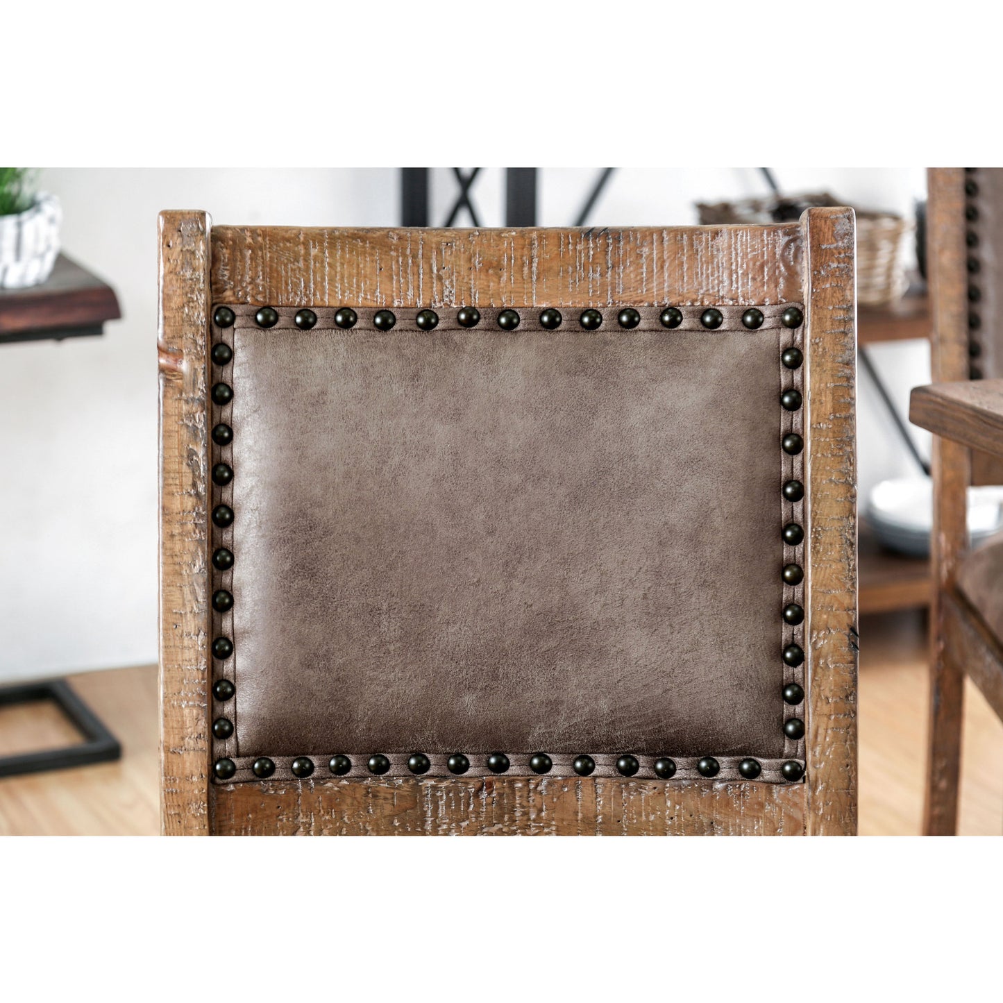 Anita I Industrial Leatherette Dining Chair (Set of 2) in Rustic Pine - living-essentials