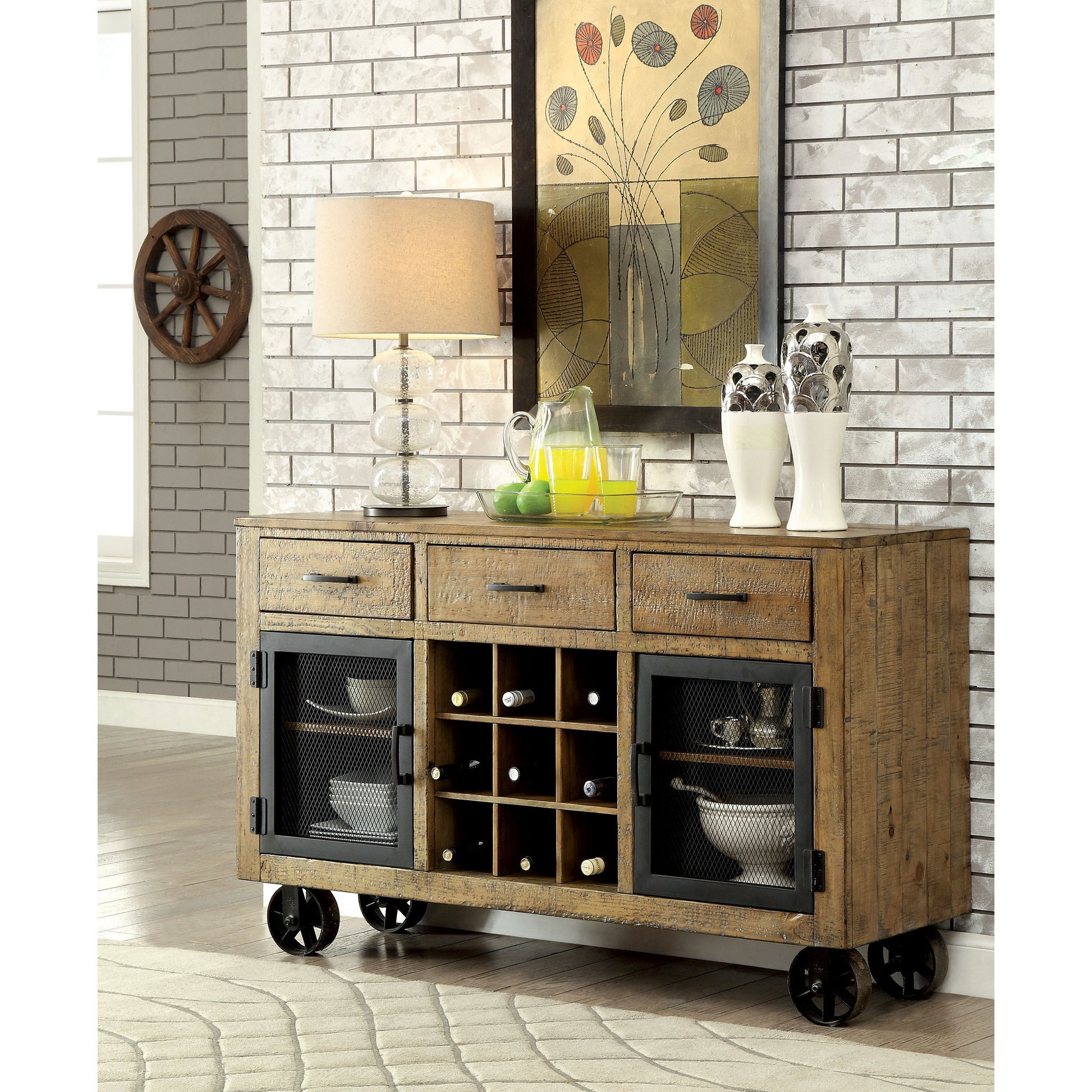 Anita Industrial Dining Server in Rustic Pine - living-essentials