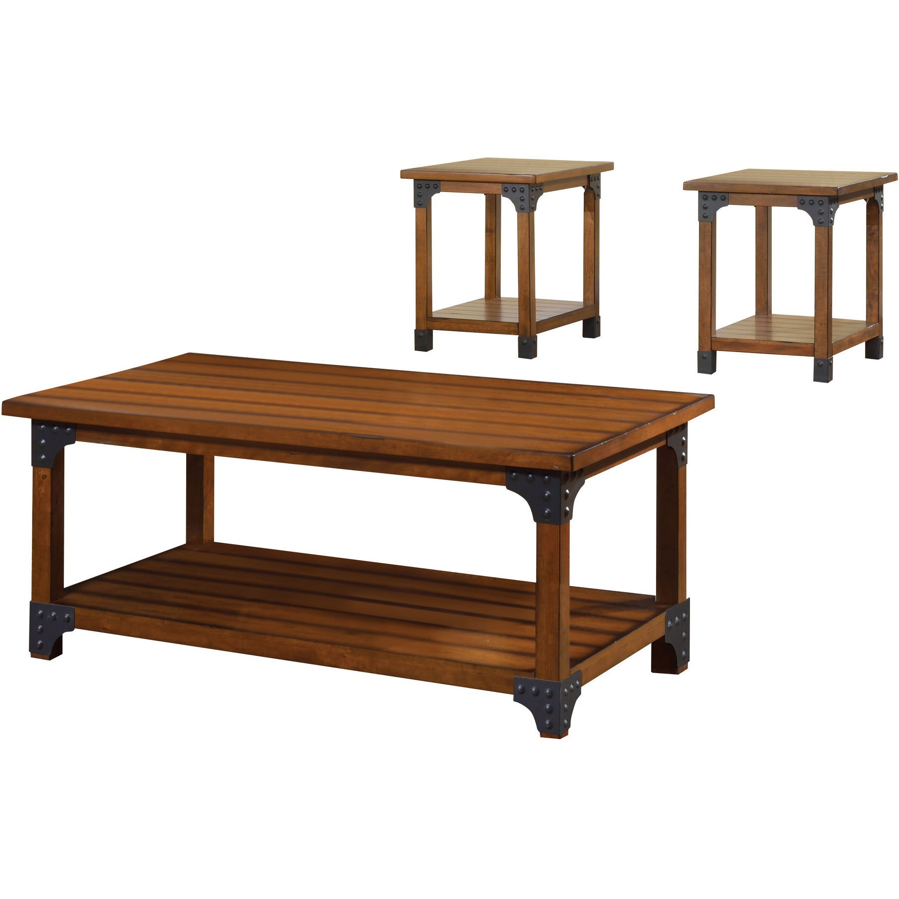 Millard Country Style 3-Piece Coffee and End Table Set in Antique Oak - living-essentials