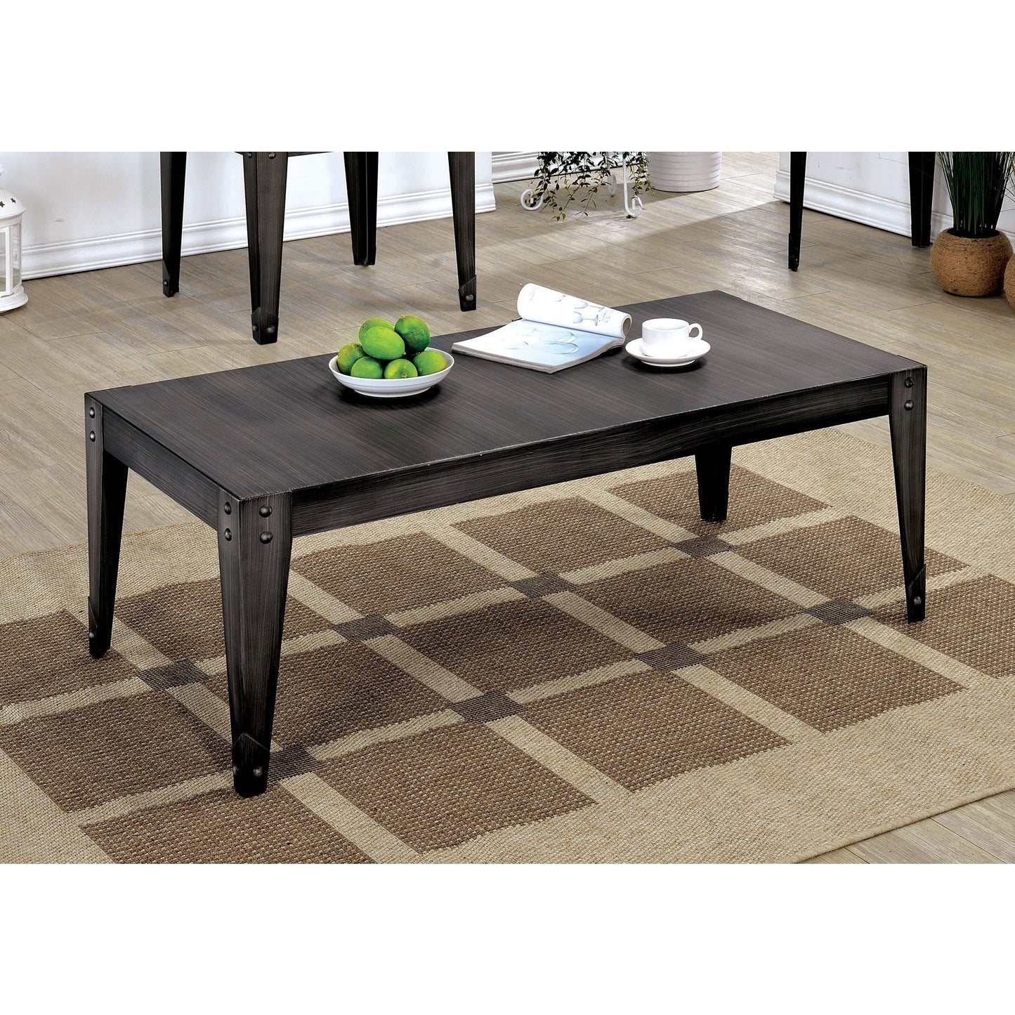 Rundent Industrial Metal Coffee Table in Weathered Black - living-essentials