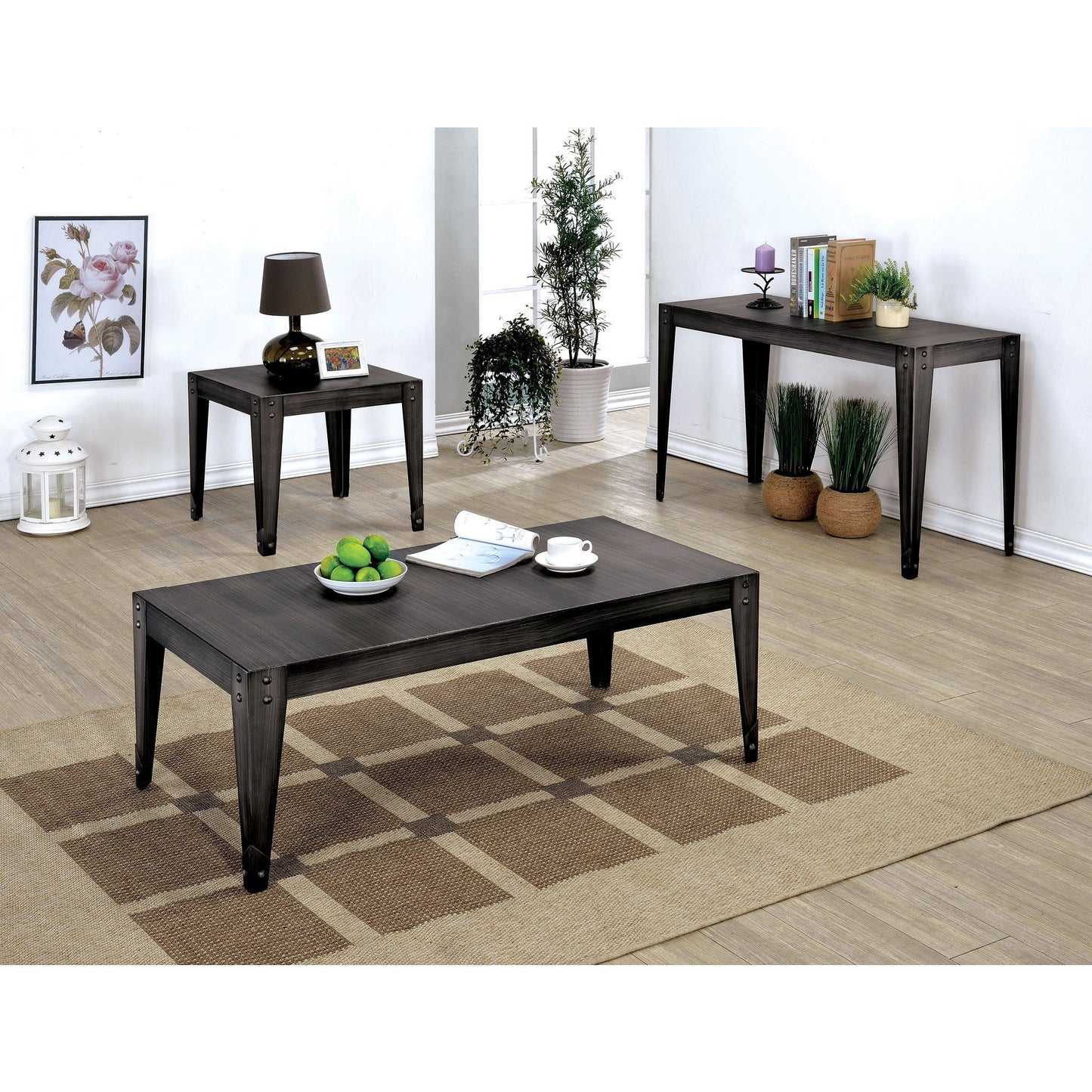 Rundent Industrial Metal Coffee Table in Weathered Black - living-essentials