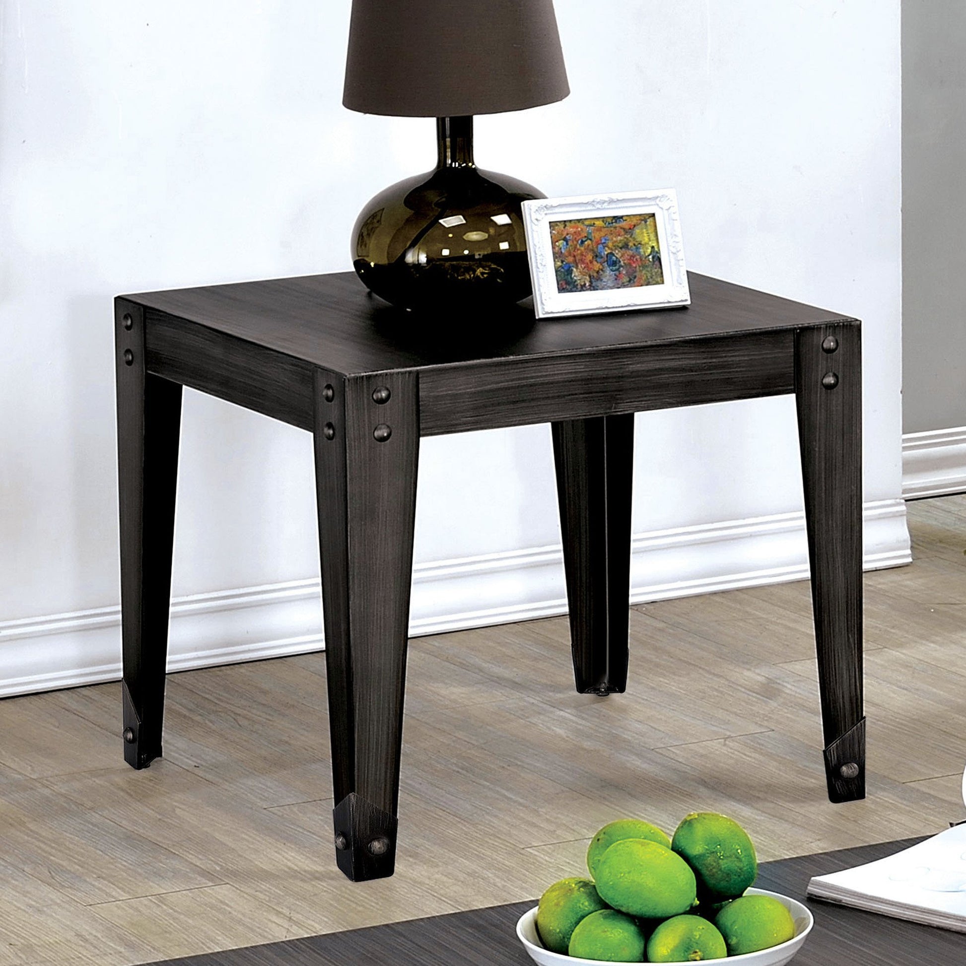 Rundent Industrial Metal End Table in Weathered Black - living-essentials