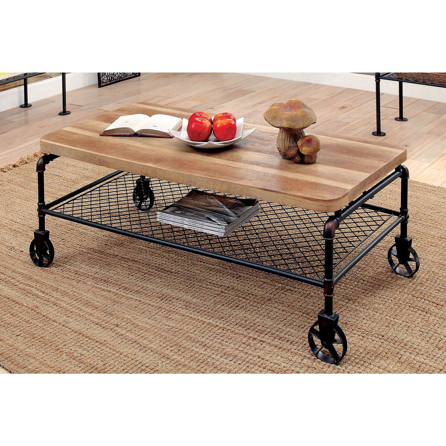 Inell Industrial Pipe-Inspired Coffee Table in Antique Black - living-essentials
