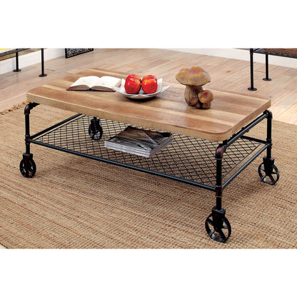 Inell Industrial Pipe-Inspired Coffee Table in Antique Black - living-essentials