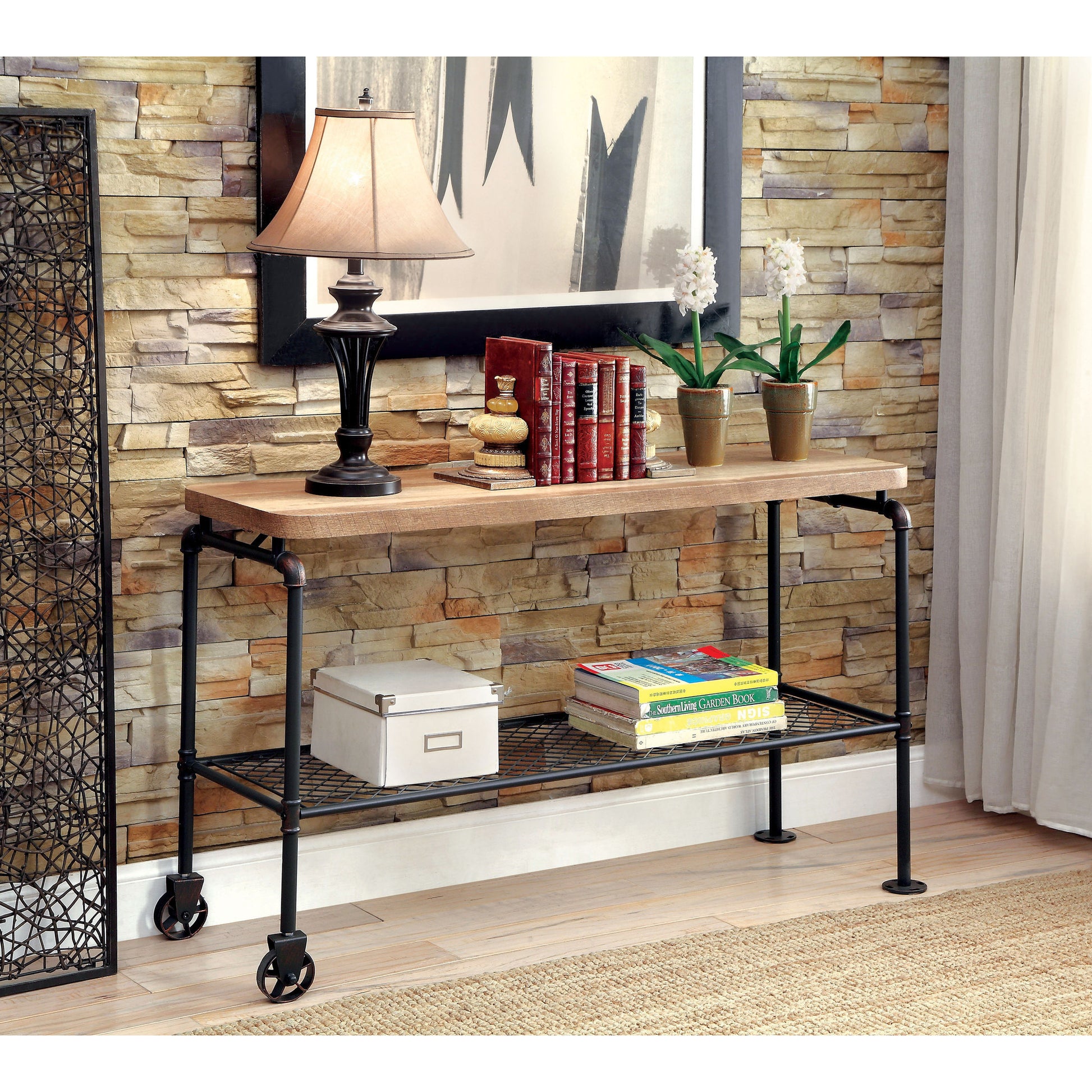 Inell Industrial Pipe-Inspired Sofa Table in Antique Black - living-essentials