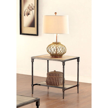 Drester Contemporary Metal End Table in Natural Oak - living-essentials