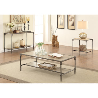 Drester Contemporary Metal Sofa Table in Natural Oak - living-essentials