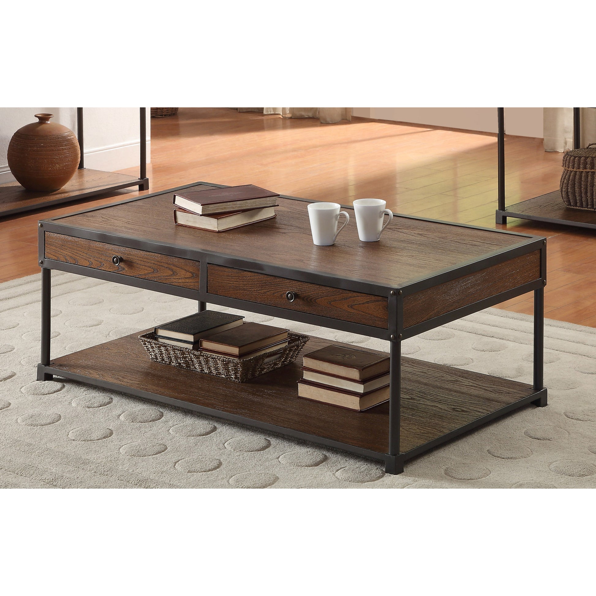 Ashwin Transitional Storage Coffee Table in Antique Oak - living-essentials