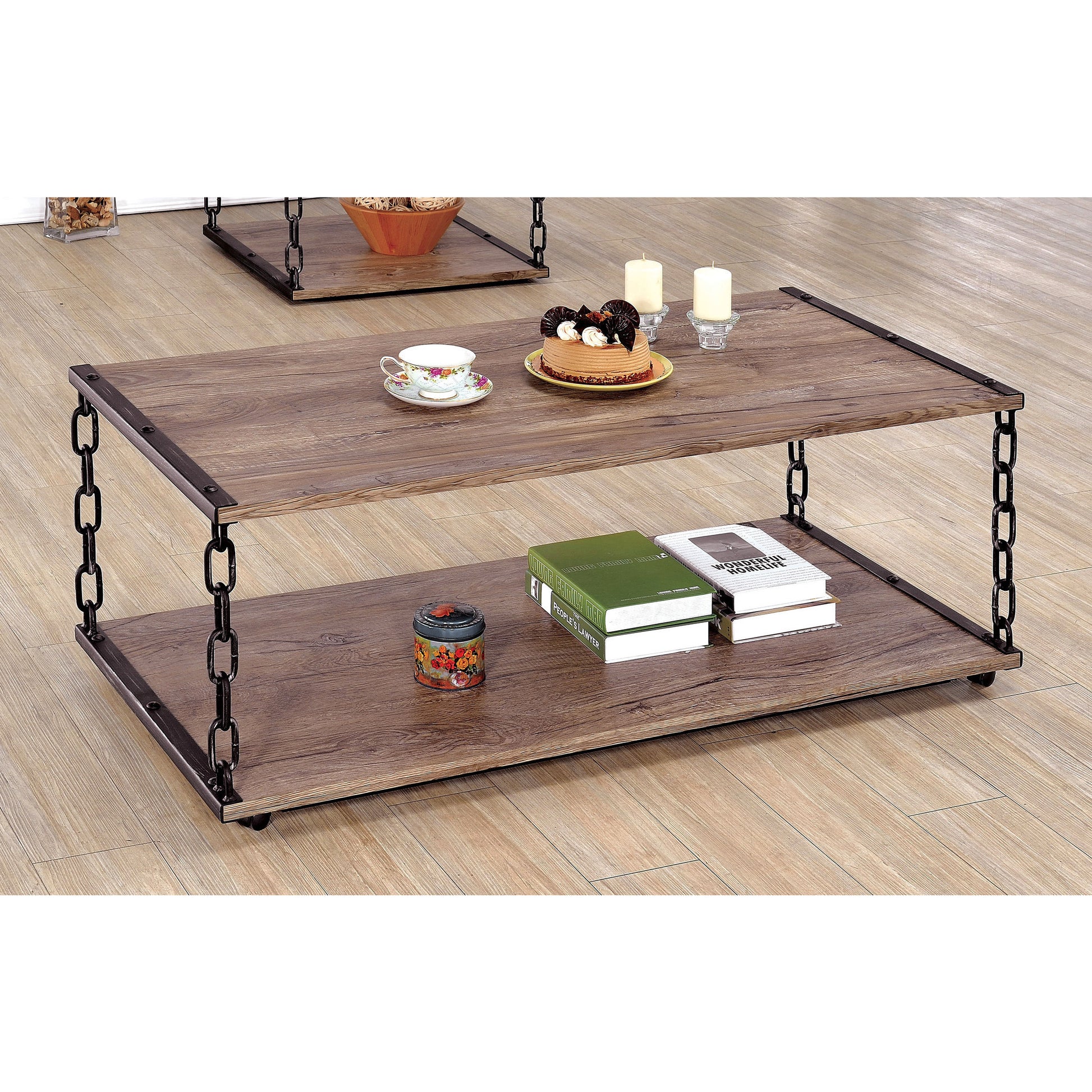 Parcey Transitional Chain Link Coffee Table in Powder Coated Black and Brushed Silver - living-essentials