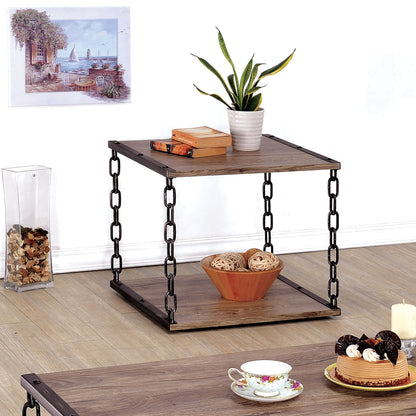 Parcey Transitional Chain Link End Table in Powder Coated Black and Brushed Silver - living-essentials