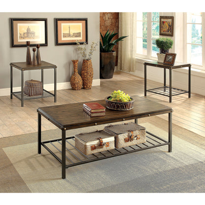 Lida Transitional 3-Piece Coffee and End Table Set in Dark Oak - living-essentials