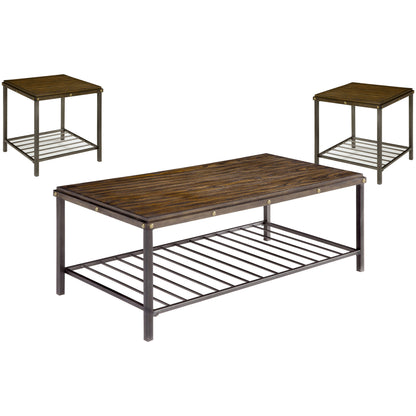 Lida Transitional 3-Piece Coffee and End Table Set in Dark Oak - living-essentials