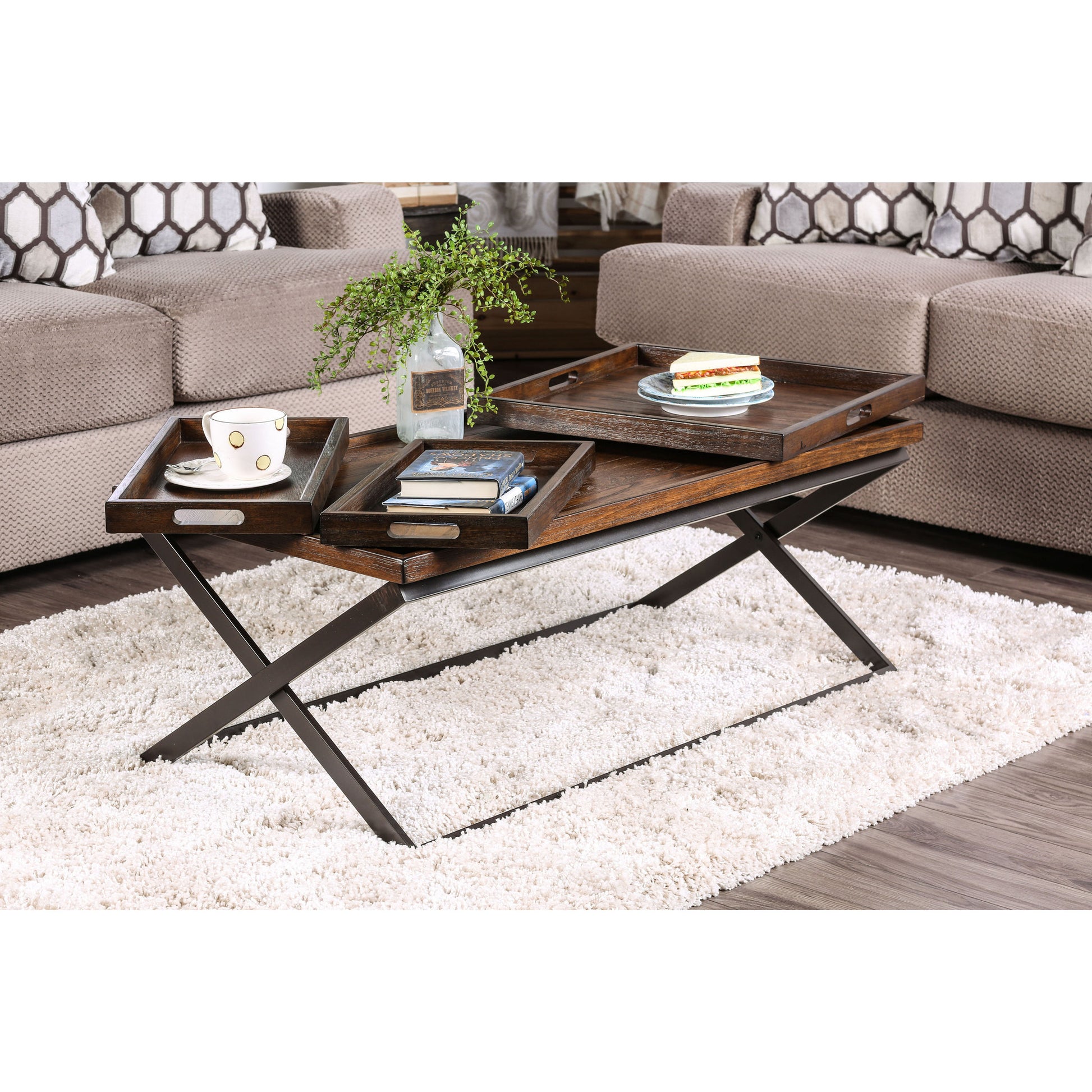 Jayda Transitional Tray Top Coffee Table in Medium Weathered Oak - living-essentials