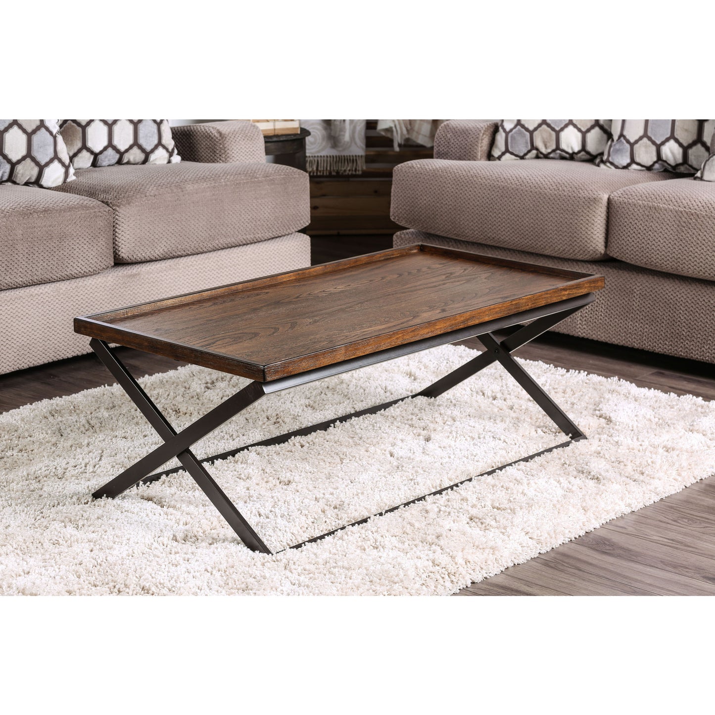 Jayda Transitional Tray Top Coffee Table in Medium Weathered Oak - living-essentials