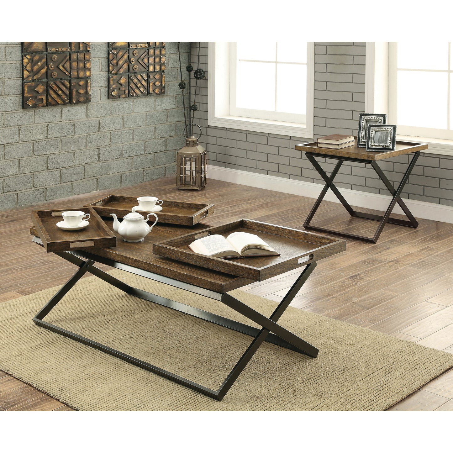Jayda Transitional Tray Top Coffee Table in Medium Weathered Oak - living-essentials