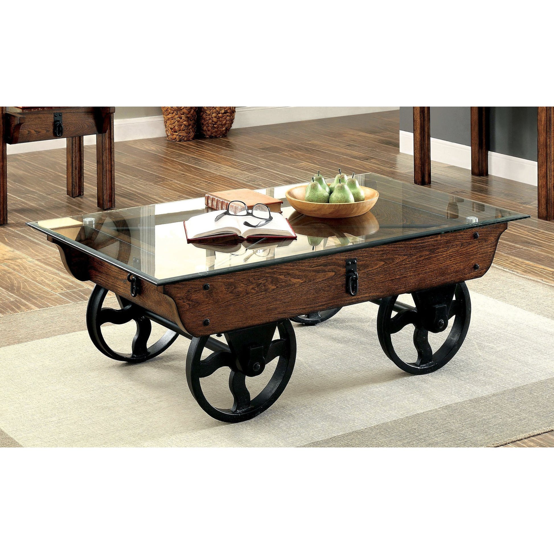 Callen Transitional Wagon Inspired Coffee Table in Medium Weathered Oak - living-essentials