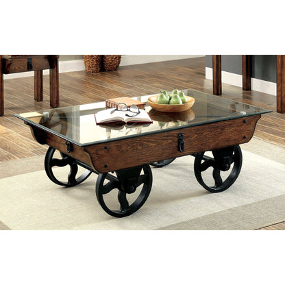 Callen Transitional Wagon Inspired Coffee Table in Medium Weathered Oak - living-essentials