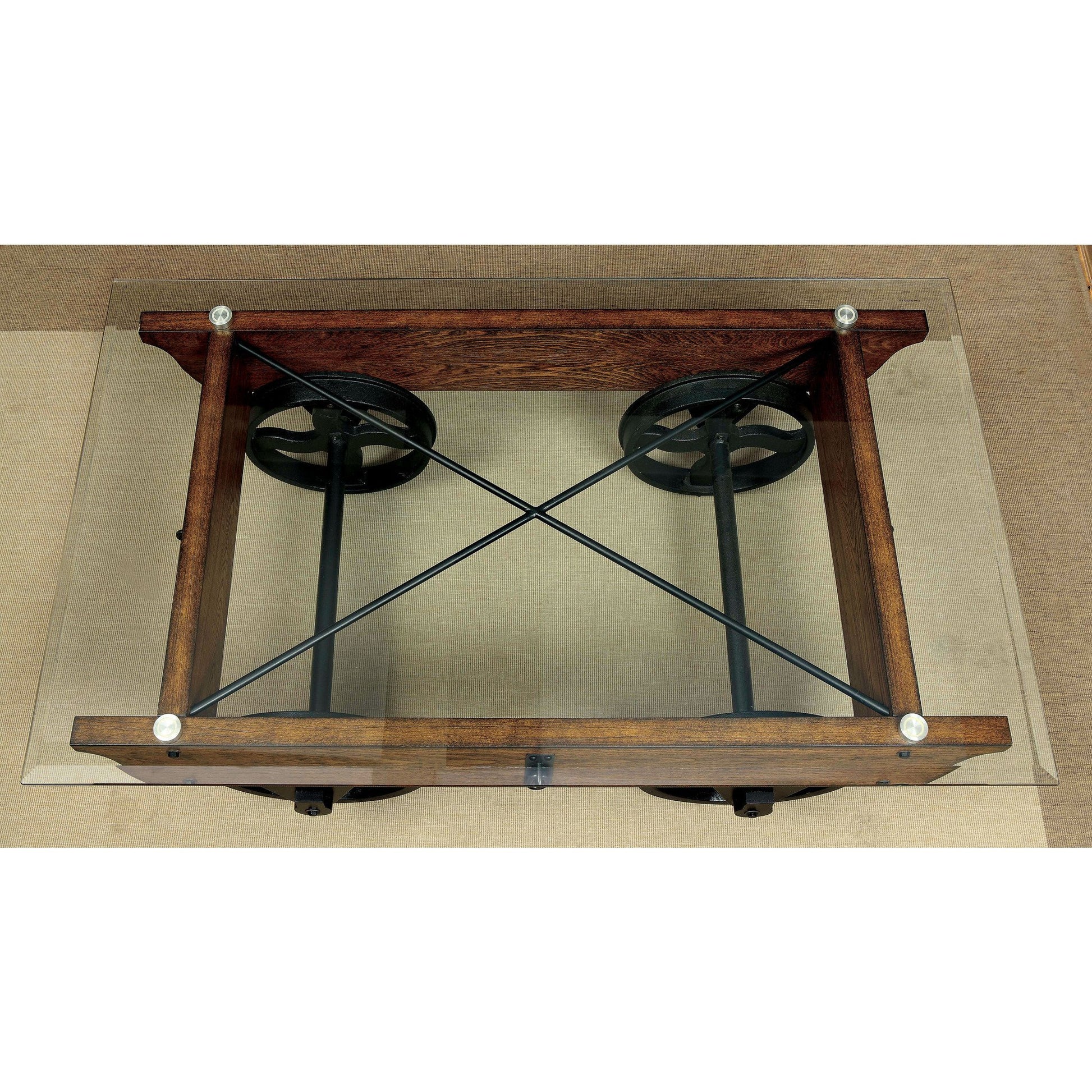 Callen Transitional Wagon Inspired Coffee Table in Medium Weathered Oak - living-essentials