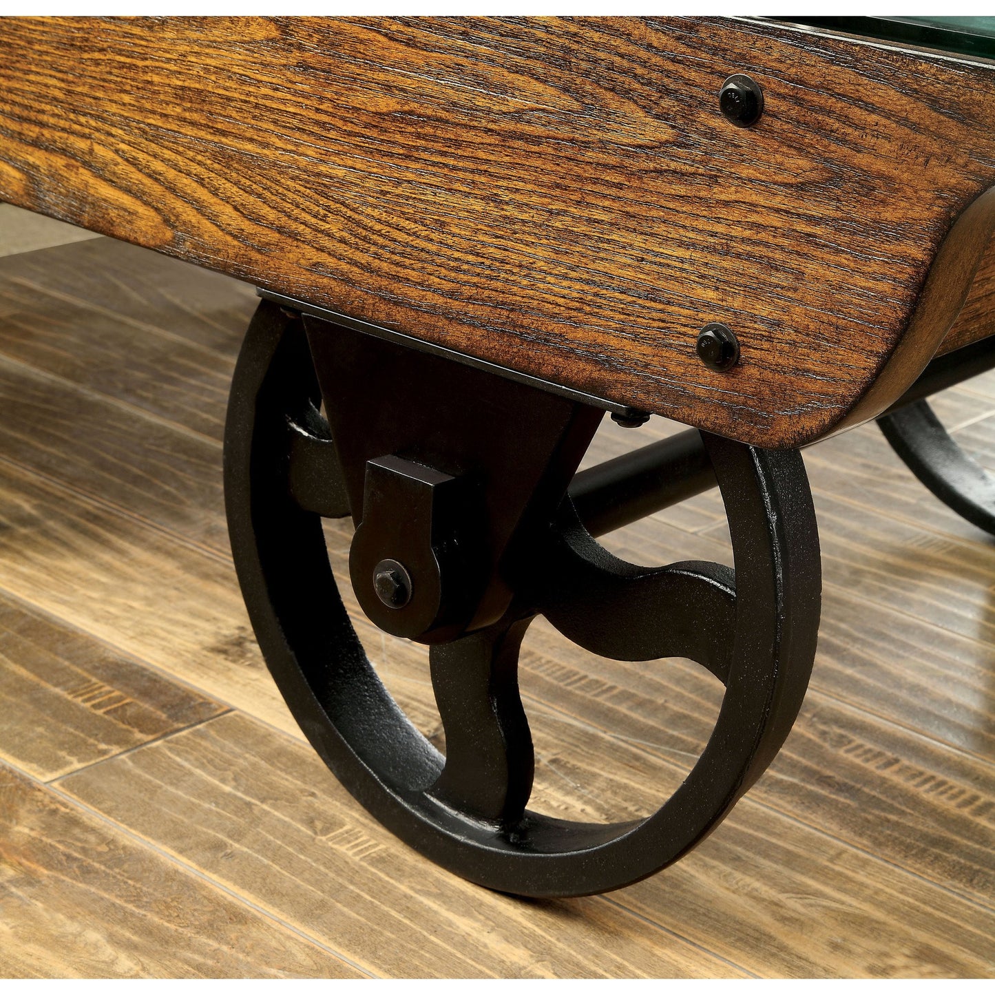 Callen Transitional Wagon Inspired Coffee Table in Medium Weathered Oak - living-essentials
