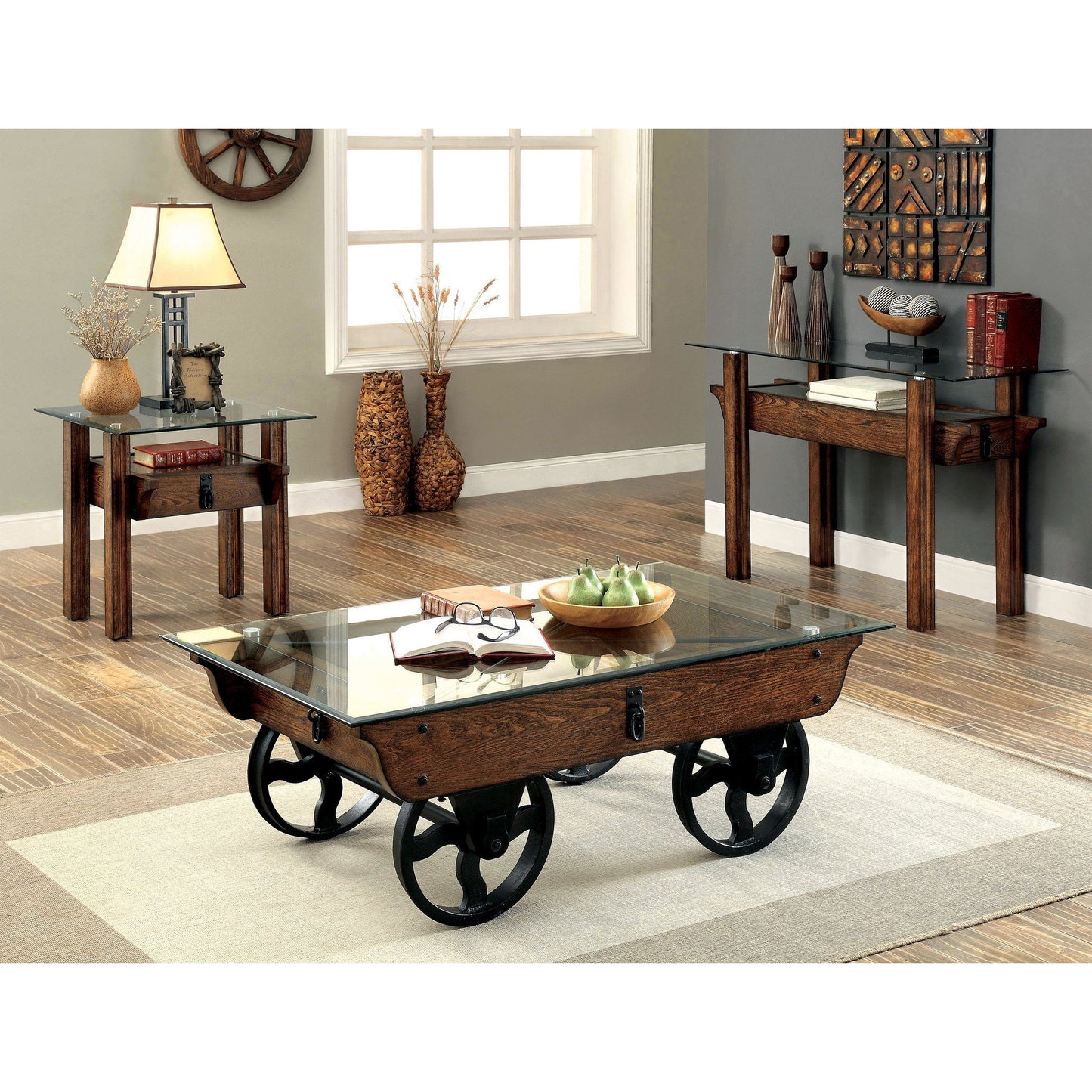 Callen Transitional Wagon Inspired Coffee Table in Medium Weathered Oak - living-essentials