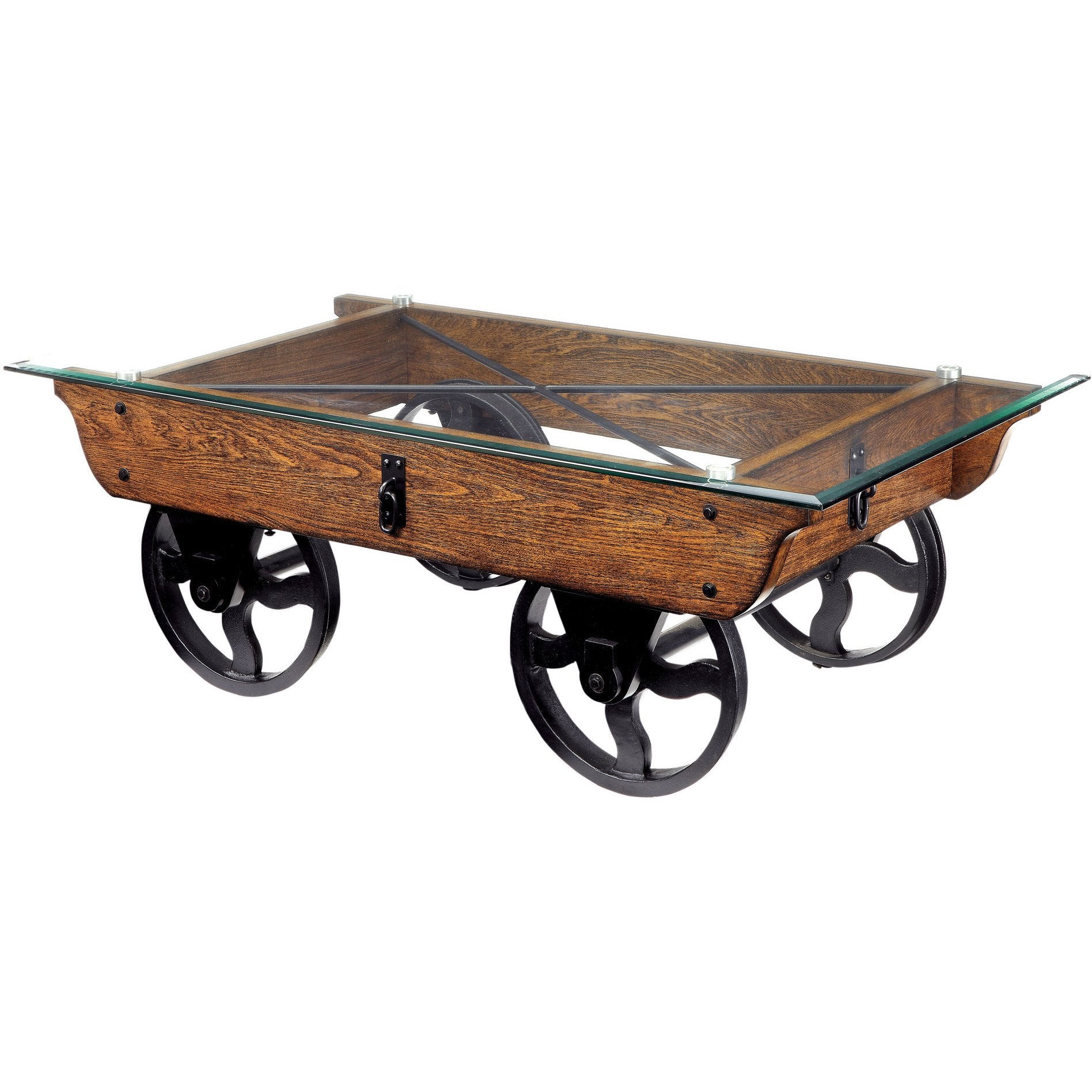 Callen Transitional Wagon Inspired Coffee Table in Medium Weathered Oak - living-essentials