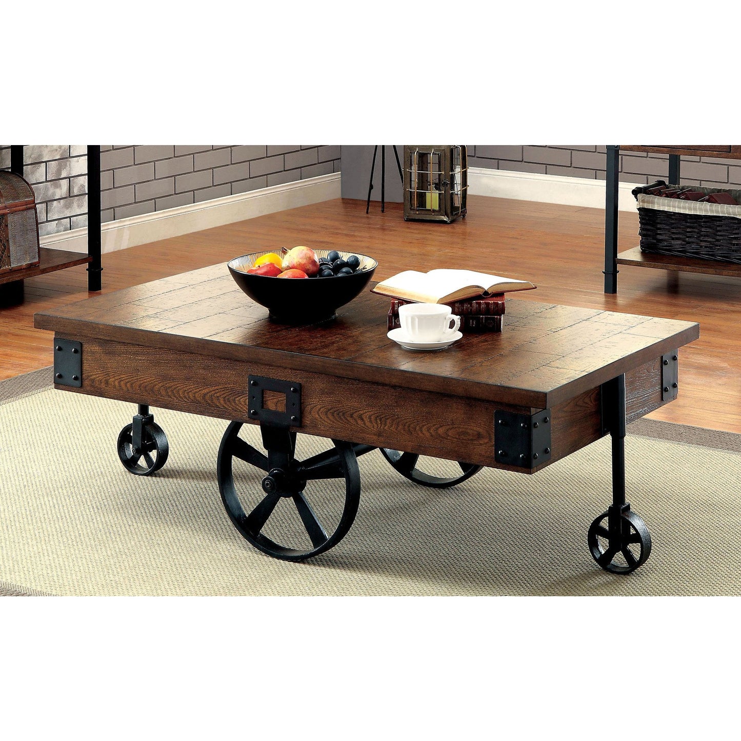 Rocco Transitional Plank Style Coffee Table in Medium Weathered Oak - living-essentials
