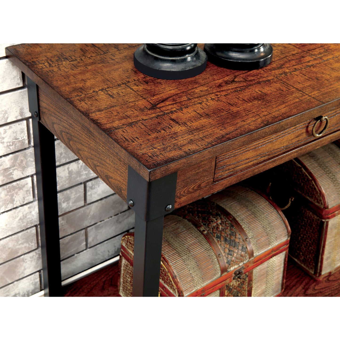 Rocco Transitional Plank Style Sofa Table in Medium Weathered Oak - living-essentials