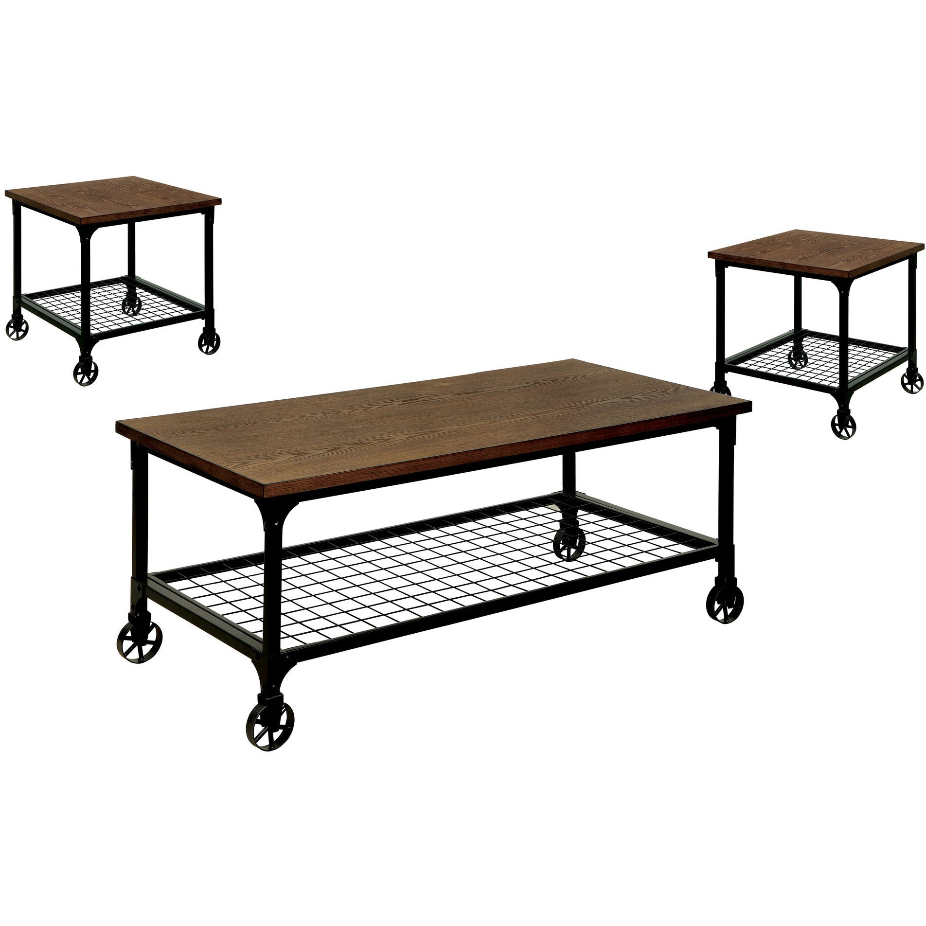 Donnell Transitional 3-Piece Coffee and End Table Set in Medium Oak - living-essentials