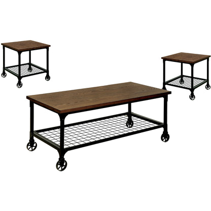 Donnell Transitional 3-Piece Coffee and End Table Set in Medium Oak - living-essentials