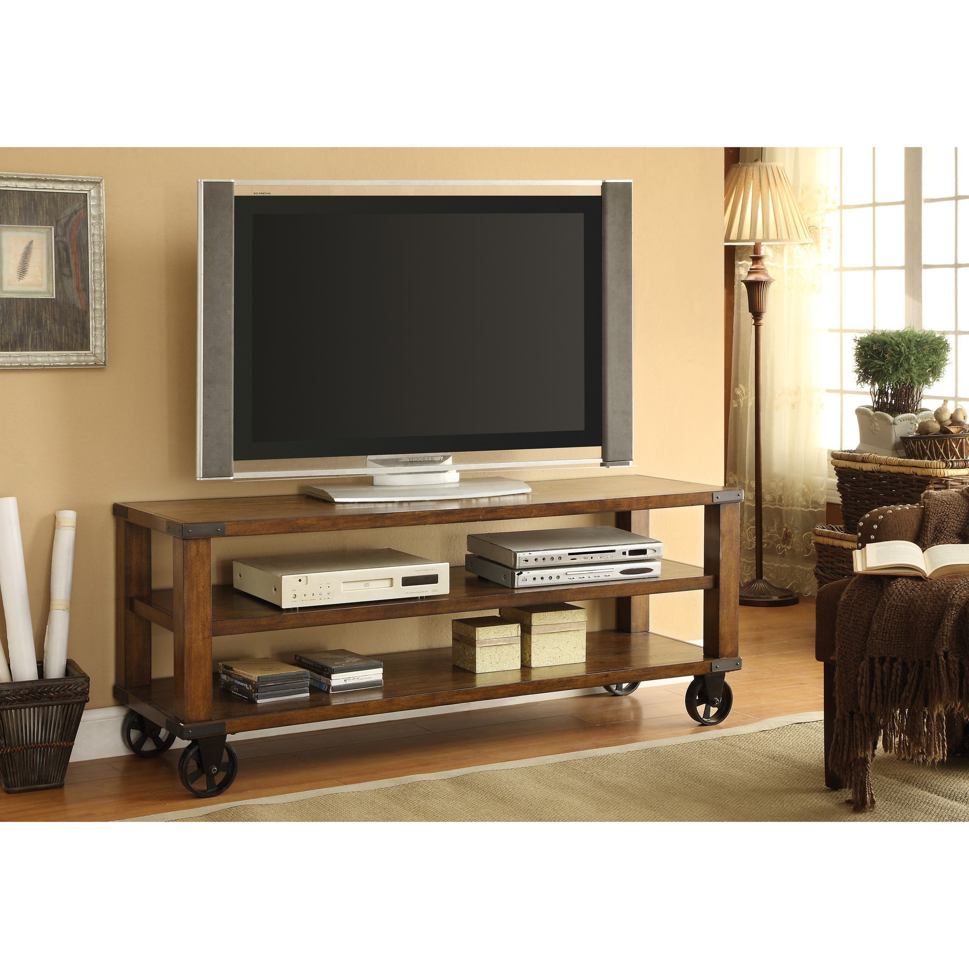 Huntley Transitional 60-Inch TV Console in Dark Oak - living-essentials