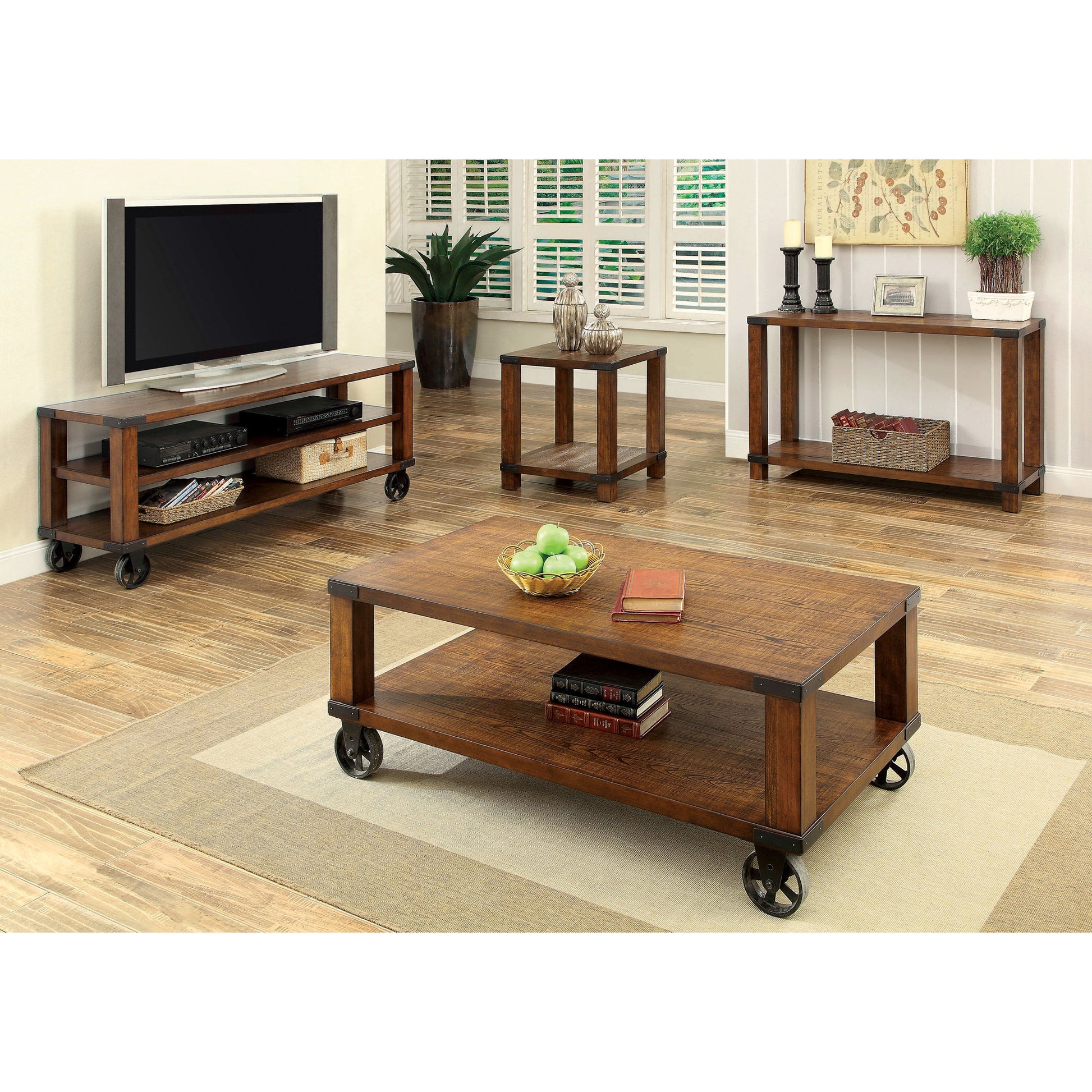 Huntley Transitional 60-Inch TV Console in Dark Oak - living-essentials