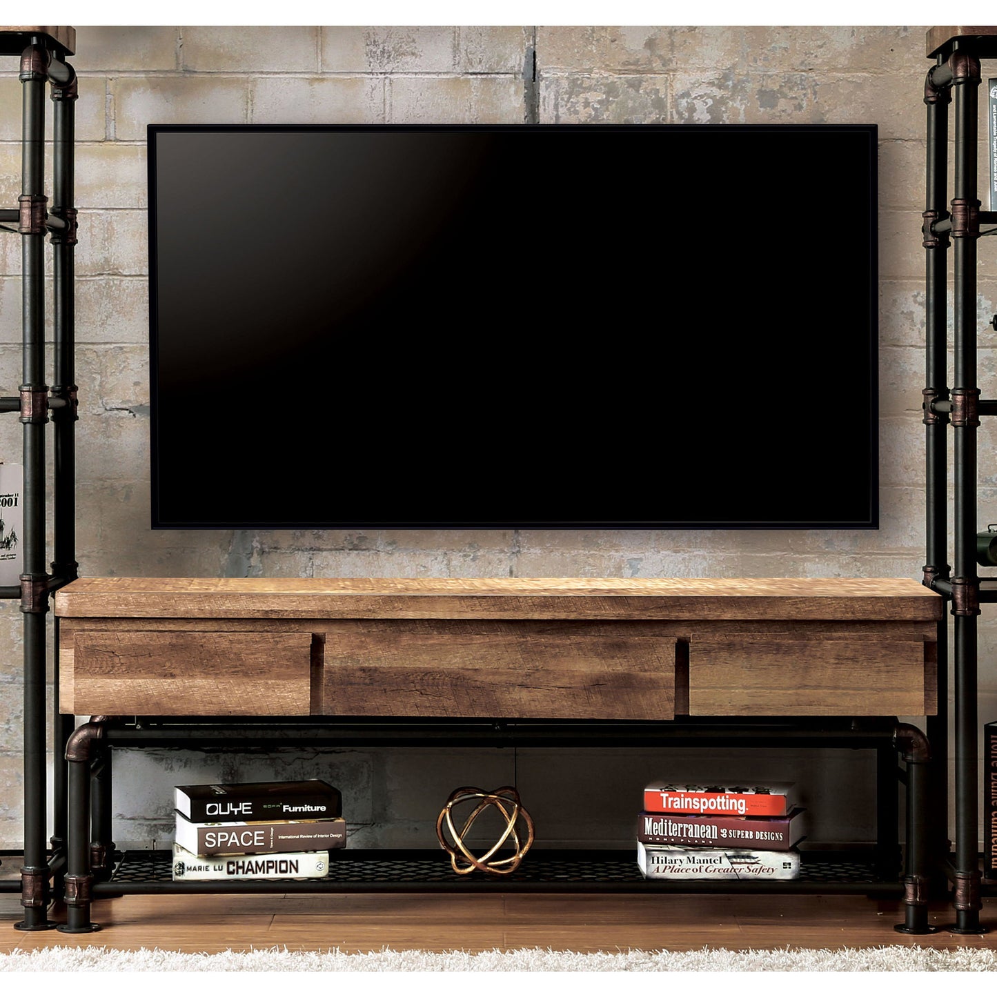 Arleen Industrial TV Stand in Antique Black - living-essentials