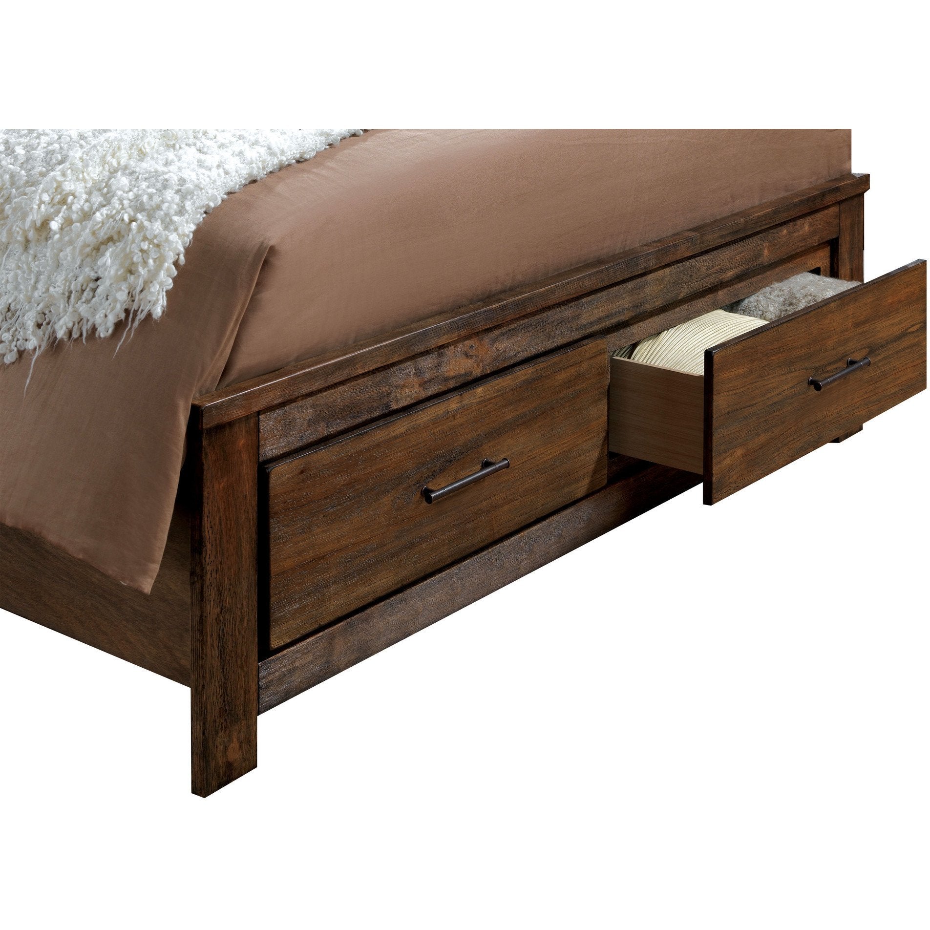 Saige Transitional Queen Storage Platform Bed in Oak - living-essentials