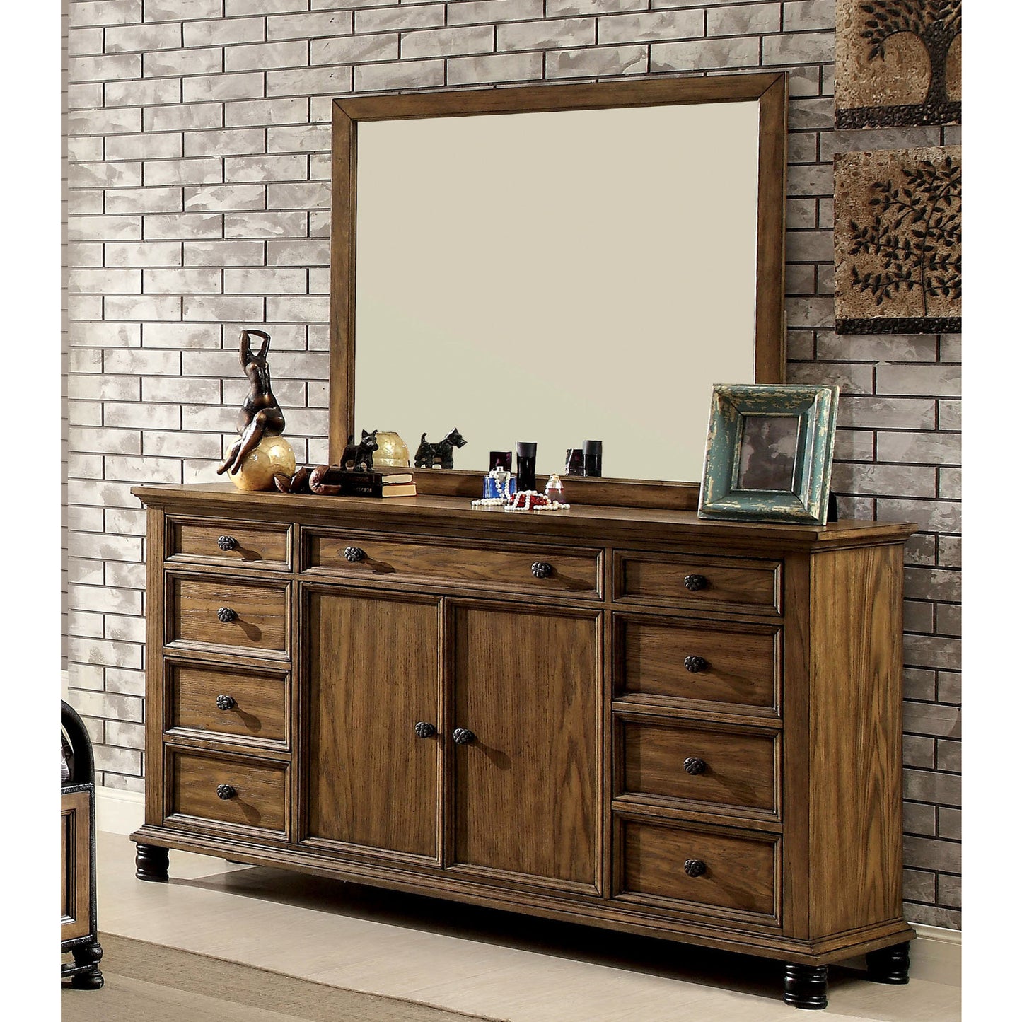 Yeller Industrial Dresser and Mirror Set in Dark Oak - living-essentials