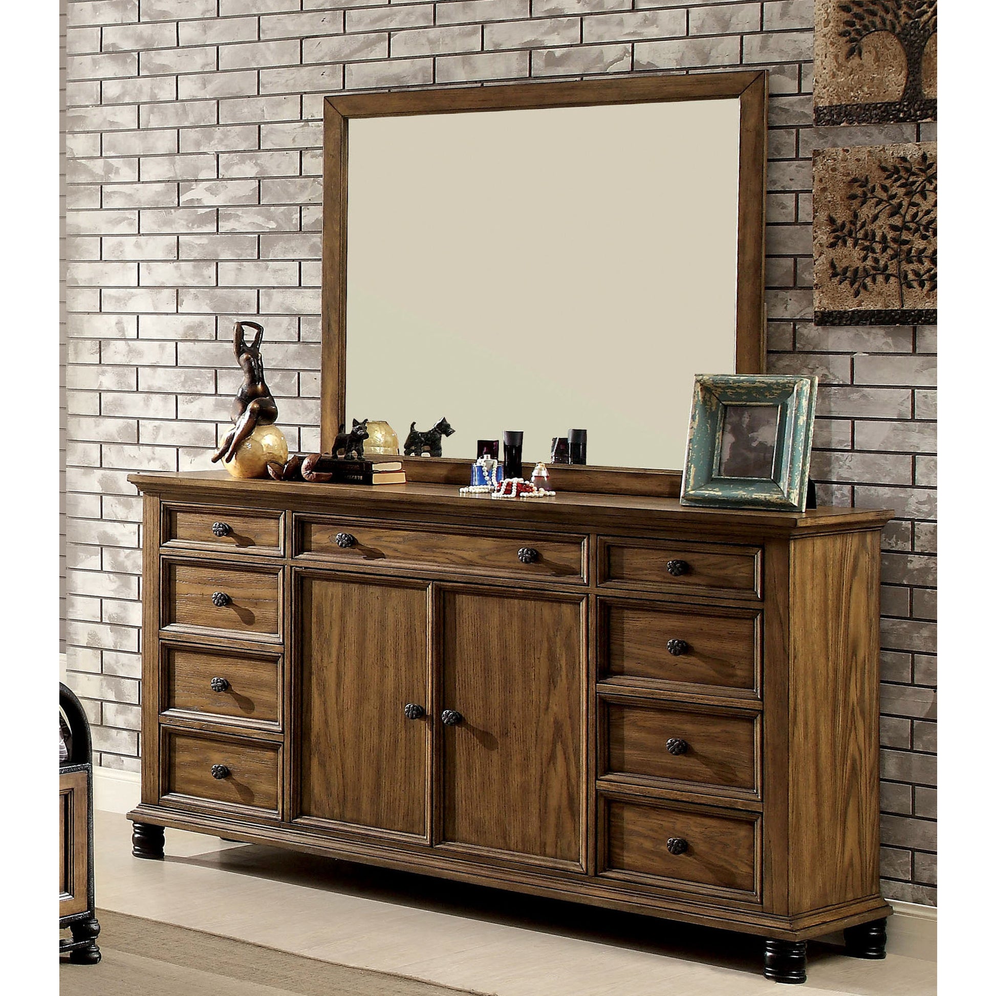 Yeller Industrial Dresser and Mirror Set in Dark Oak - living-essentials