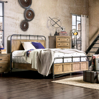 Yeller Industrial Pipe-Inspired California King Bed in Dark Oak - living-essentials