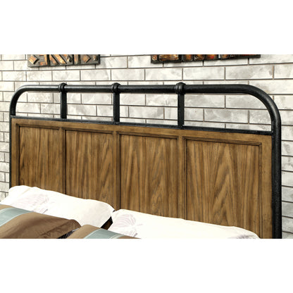 Yeller Industrial Pipe-Inspired California King Bed in Dark Oak - living-essentials