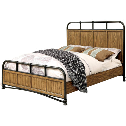 Yeller Industrial Pipe-Inspired California King Bed in Dark Oak - living-essentials