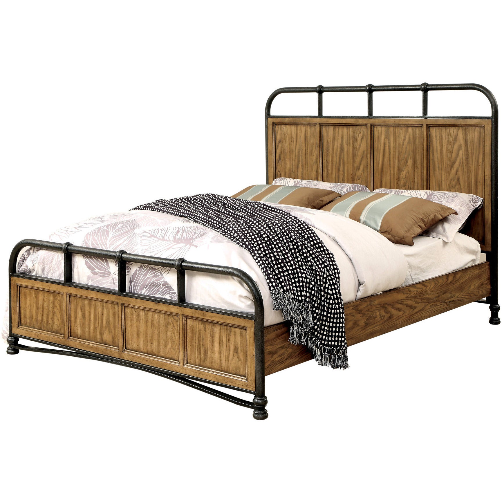 Yeller Industrial Pipe-Inspired King Bed in Dark Oak - living-essentials