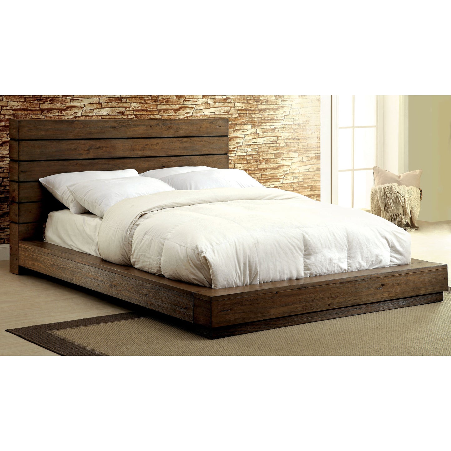 Boggs Transitional Low Profile California King Bed in Rustic Natural Tone - living-essentials