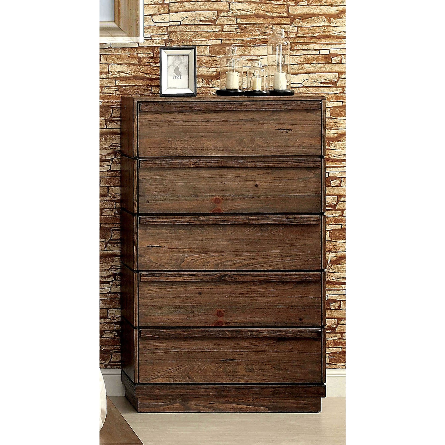 Boggs Transitional 5-Drawer Chest in Rustic Natural Tone - living-essentials