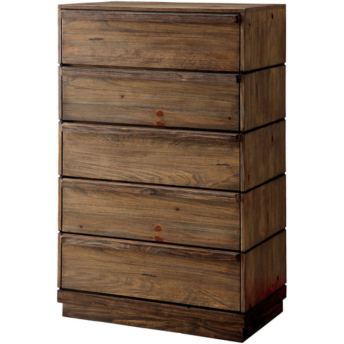 Boggs Transitional 5-Drawer Chest in Rustic Natural Tone - living-essentials