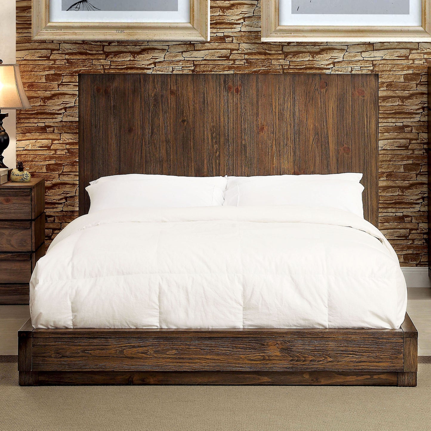 Verda Transitional Low Profile California King Bed in Rustic Natural Tone - living-essentials