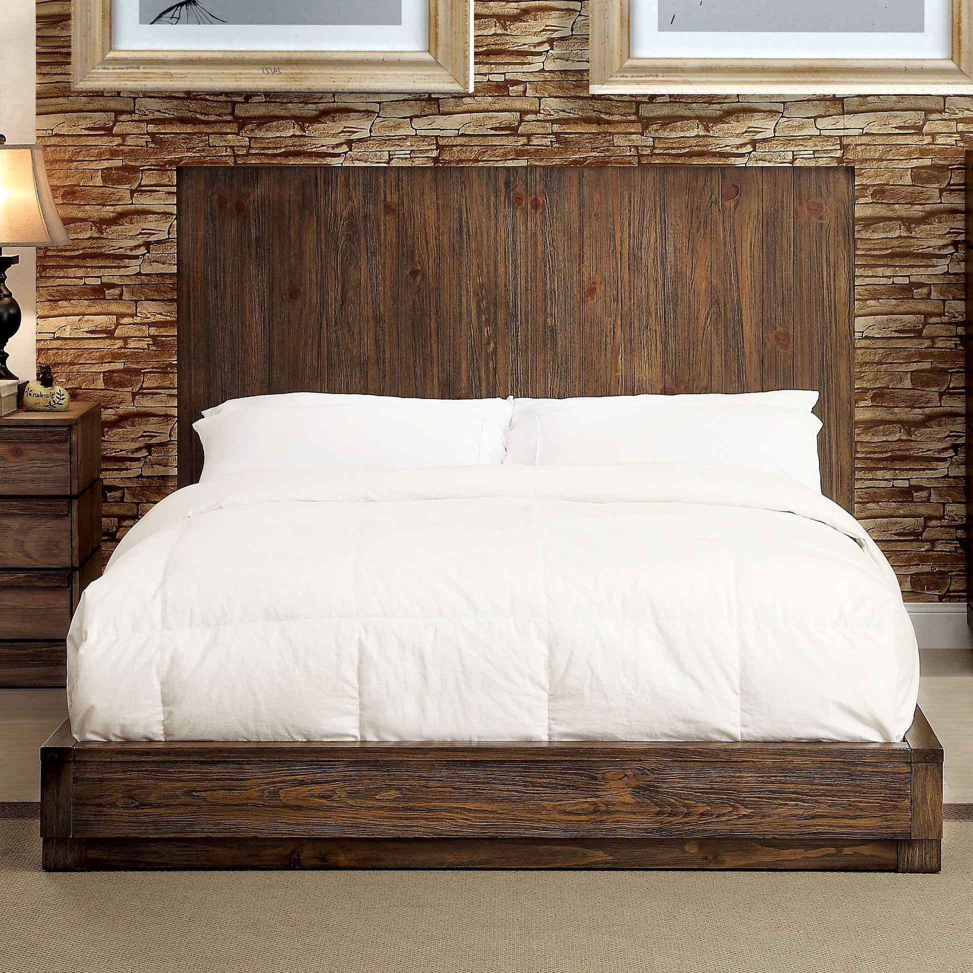 Verda Transitional Low Profile California King Bed in Rustic Natural Tone - living-essentials