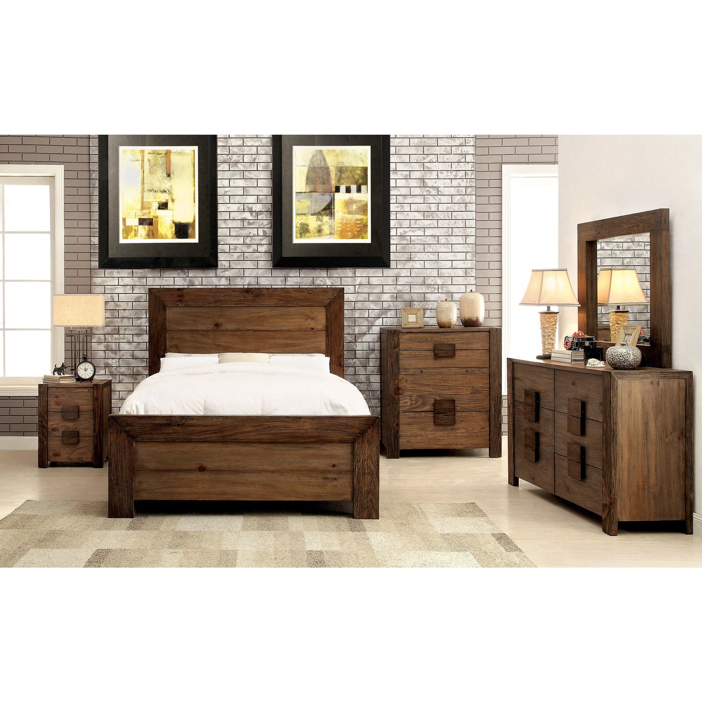 Claude Transitional Plank Style California King Bed in Rustic Natural Tone - living-essentials