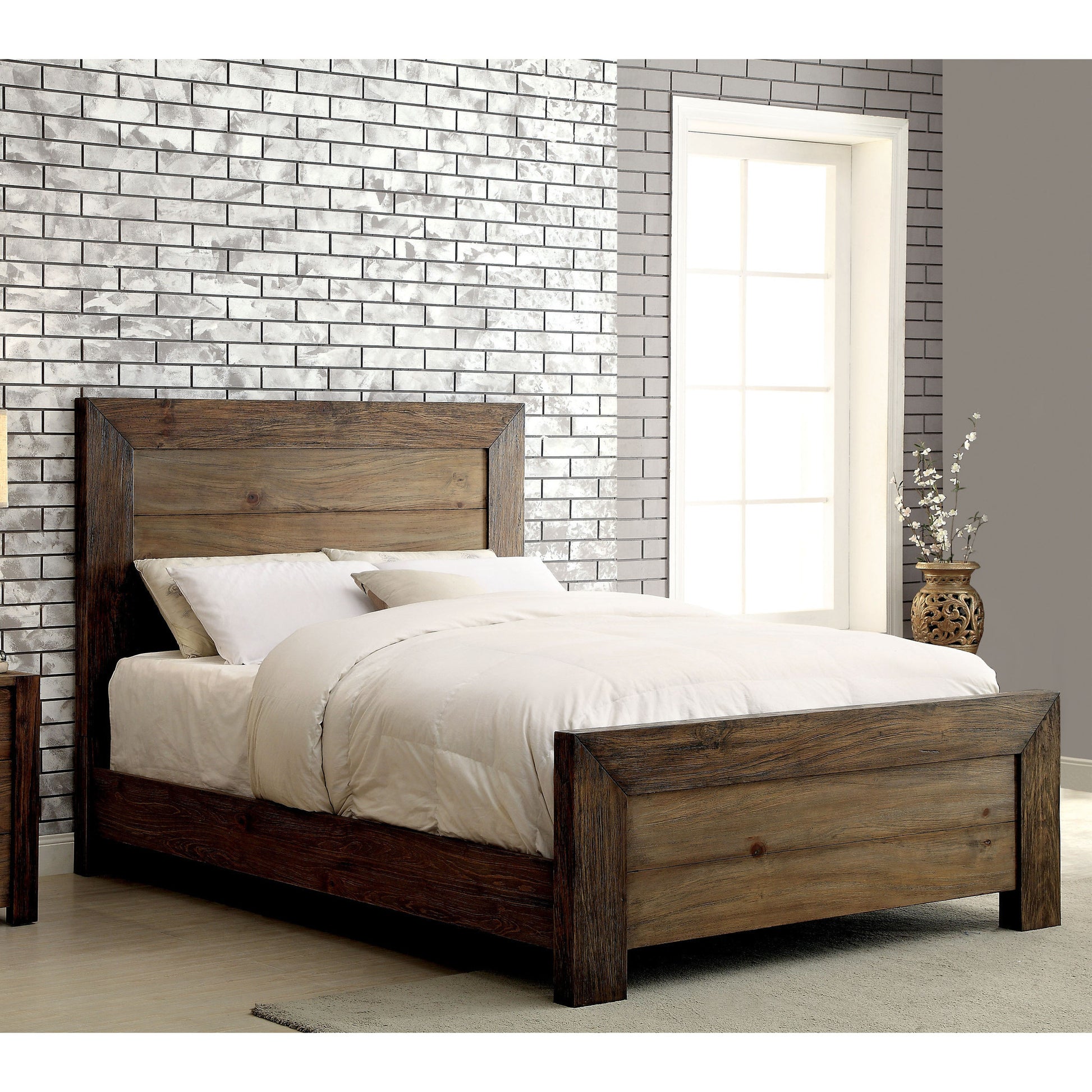 Claude Transitional Plank Style King Bed in Rustic Natural Tone - living-essentials