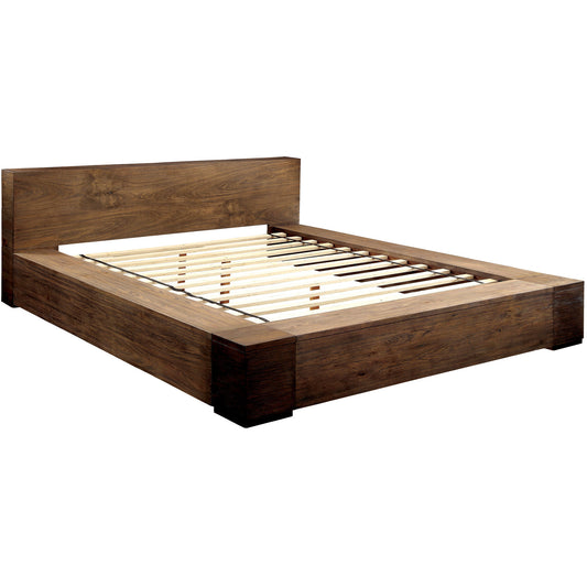 Moline I Transitional Low Profile King Platform Bed in Rustic Natural Tone - living-essentials
